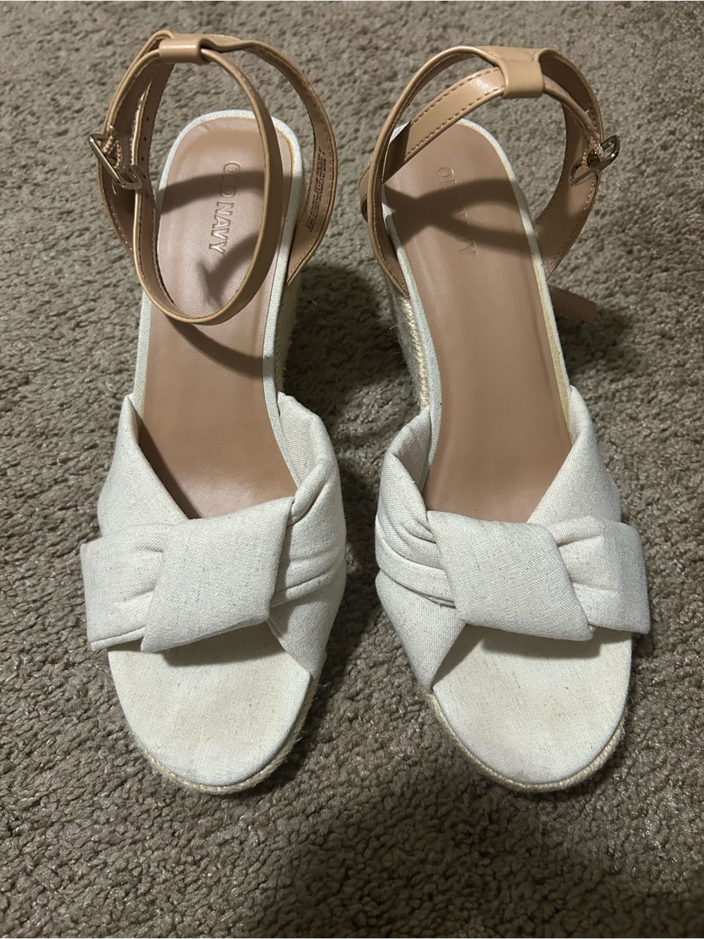 Old Navy Cream Knotted Wedge Heel with Tan Ankle Straps
